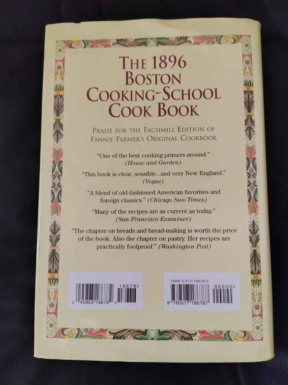 The 1896 Boston Cooking-School Cook Book - Cream Cover